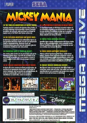 Mickey Mania - The Timeless Adventures of Mickey Mouse (Europe) box cover back